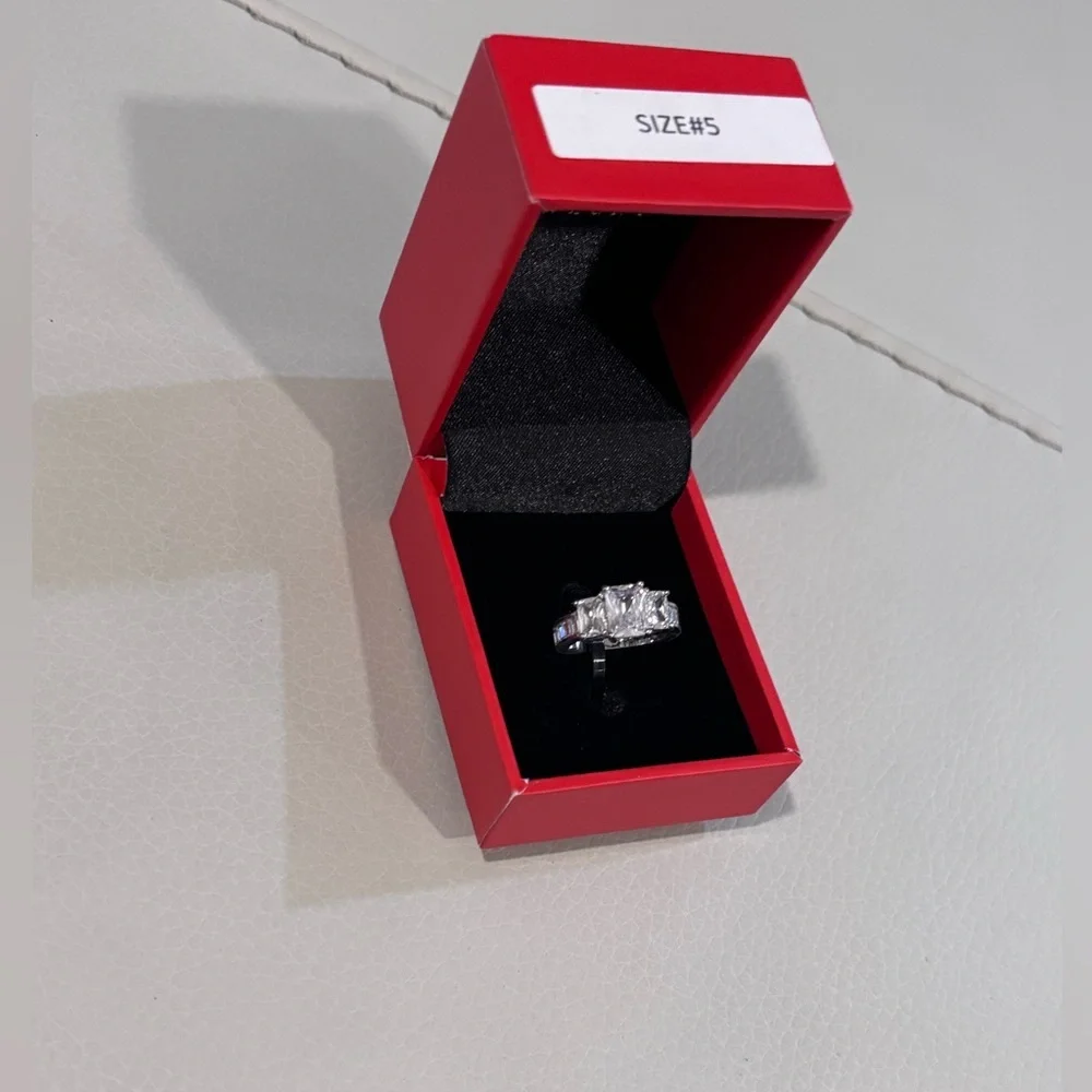 Peermont Jewelry Silver Radiant Cut Three Stone Baguette Ring Size 5 NWT